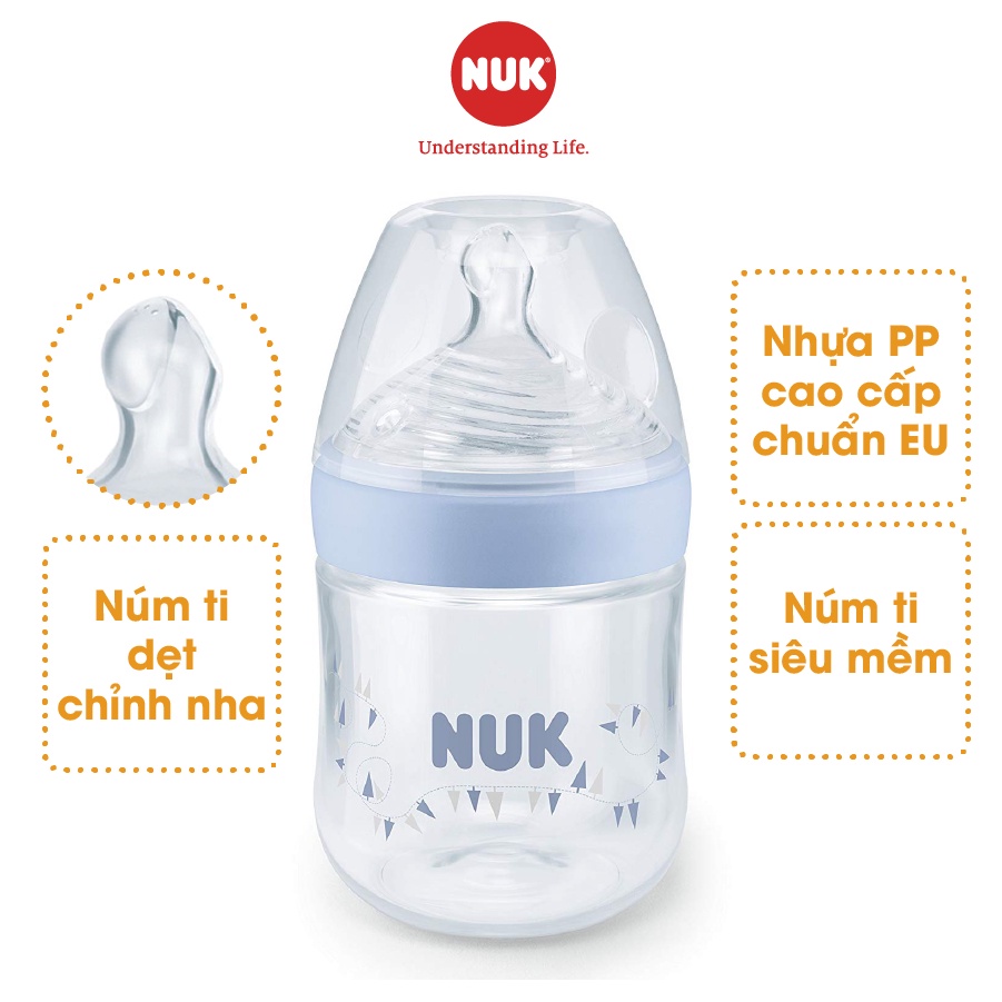 Bình sữa NUK Nature Sense nhựa PP cao cấp chuẩn EU núm ti silicone chỉnh nha 150ml S1-M