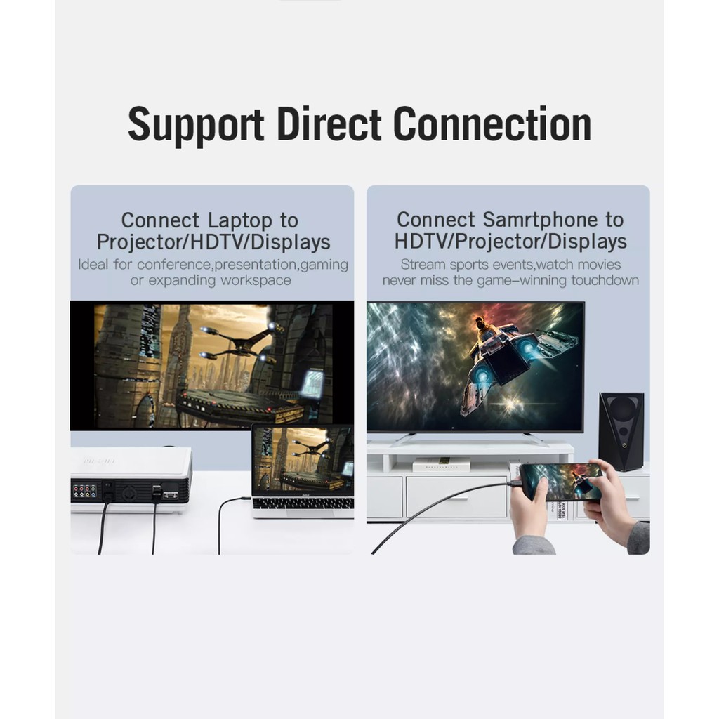 [Type-C to HDMI] Cáp chuyển đổi cổng type-C ra HDMI Vention CGUBG / CGVBG