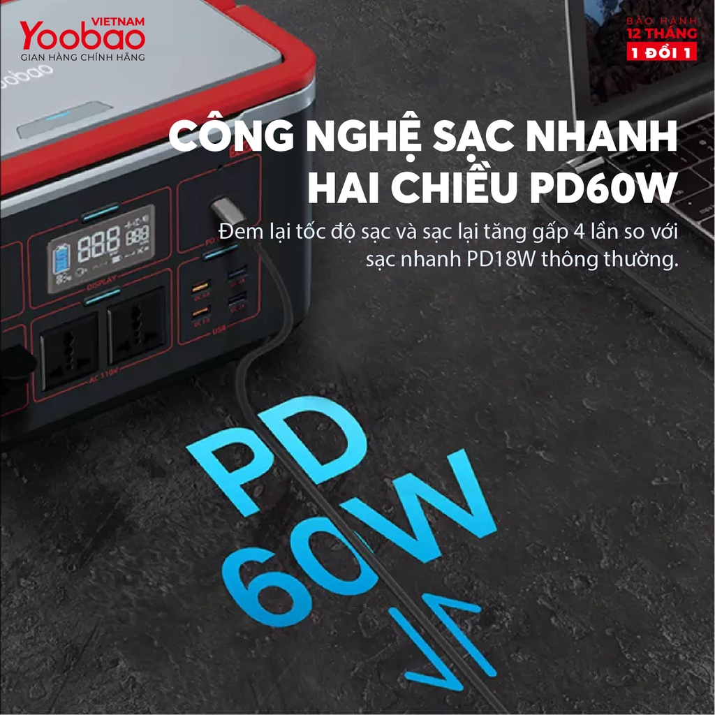 Trạm sạc dự phòng 150000mAh Yoobao EN500S Sạc nhanh PD60W 220V/500W - Hàng chính hãng - Bảo hành 12 tháng 1 đổi 1