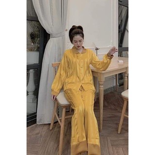 Đồ bộ gấm sọc tay dài cổ sen