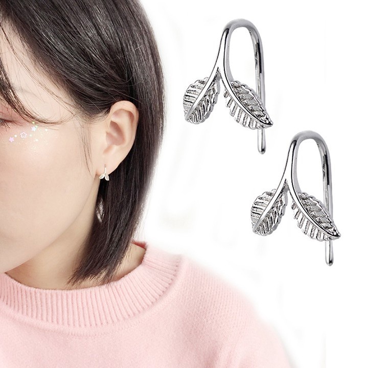 1 ĐÔI KHUYÊN TAI BẠC NỮ BÁM VÀNH TAI HÌNH LÁ HÌNH HOA