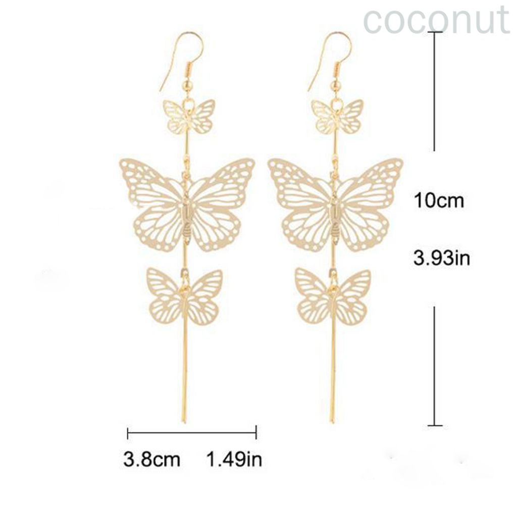 Đôi khuyên tai thả rũ trang trí bươm bướm tua rua rỗng dáng dài thời trang tiệc cưới quyến rũ dành cho nữ