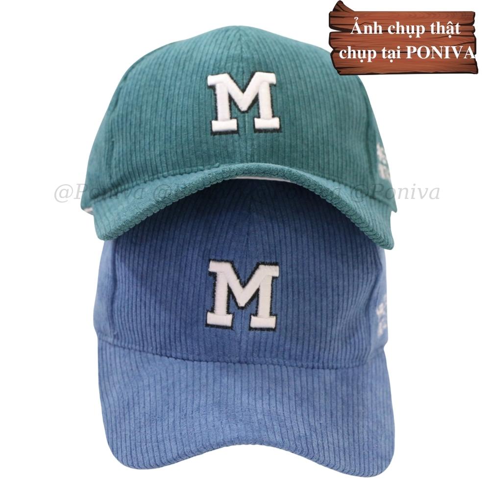 Mũ lưỡi trai ❤️ Nón kết thêu chữ M chất nhung tăm form unisex Mẫu M02 phong cách Ulzzang Thời trang PONIVA siêu hot