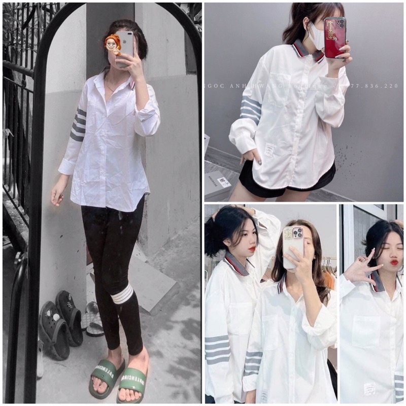 Áo Sơ Mi Dài Tay 4 Vạch Tay Màu Trắng, Áo Sơ Mi Form Rộng Unisex | BigBuy360 - bigbuy360.vn