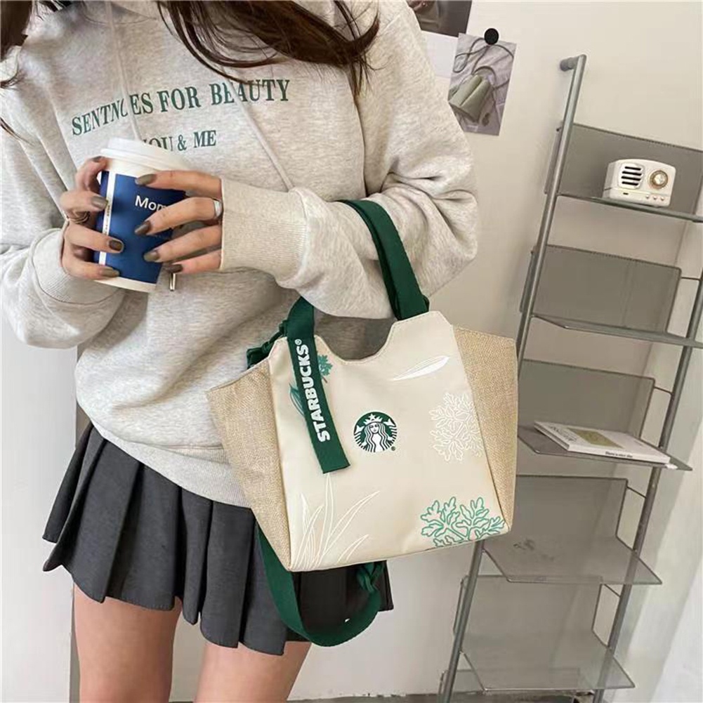 Túi mua sắm/ đựng cơm trưa Starbucks bằng vải canvas tiện dụng
