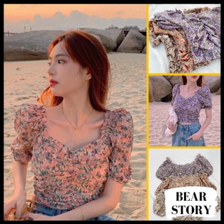 Áo croptop nữ hoa nhúng chất voan hàng Quảng Châu cao cấp | bear.story