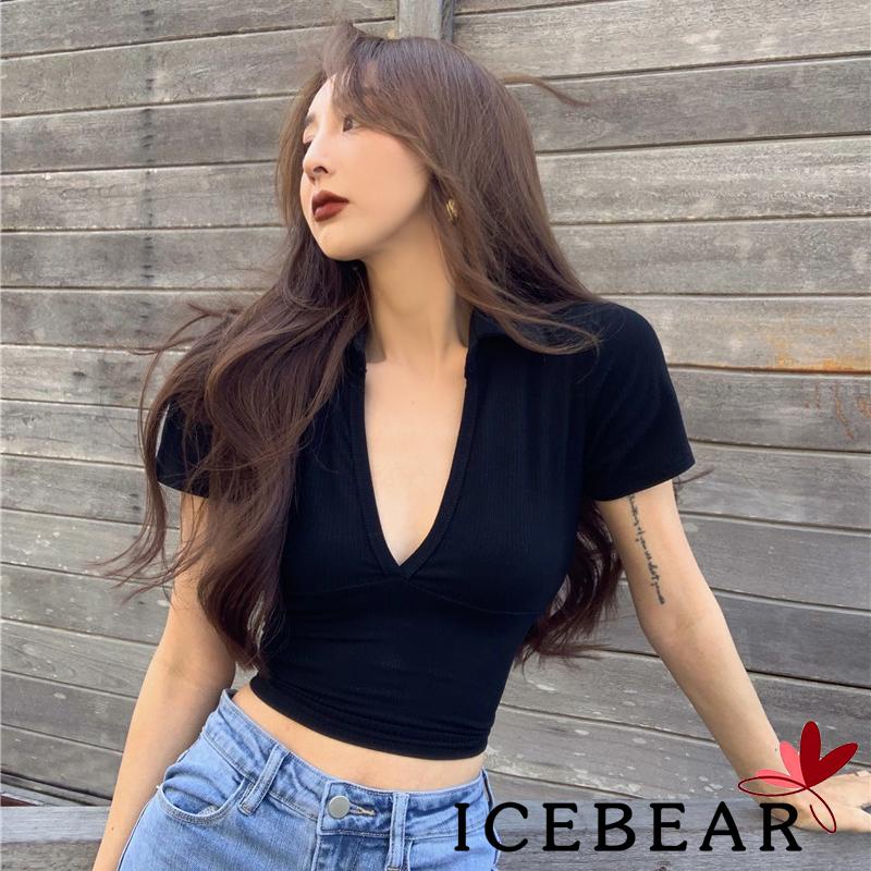 Áo thun nữ ngắn tay cổ chữ V màu sắc thời trang