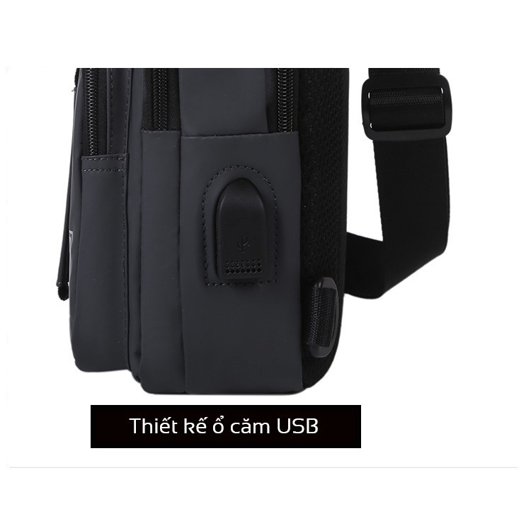 Túi đeo chéo nam Fashion 16 vải Polyester cao cấp kháng nước, tích hợp cổng sạc USB tiện dụng