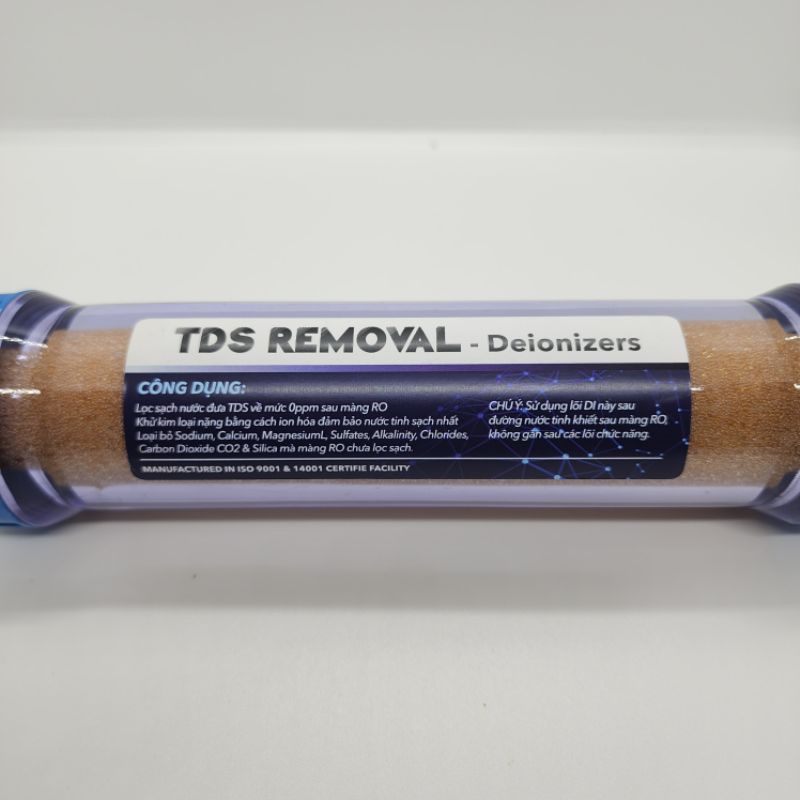TDS Removal Lõi DI Khử Kim Loại Đưa TDS Về 0 ppm - Dùng Nuôi Cá,Tép Kiểng, Cá Biển, Y Tế