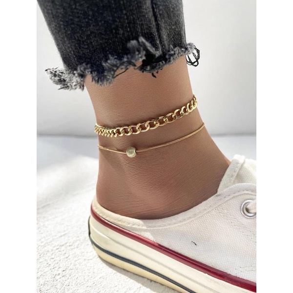 Set 2 lắc chân màu vàng trang trí tròn