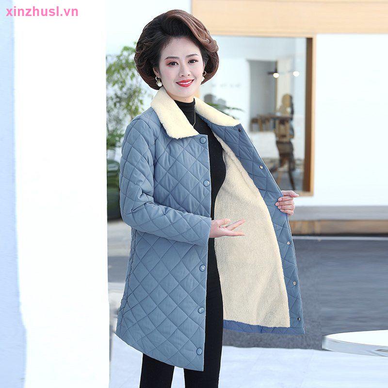 Áo Khoác Cotton Nhung Dày Giữ Ấm Mùa Đông Phong Cách Phương Tây Cho Nữ Trung Niên