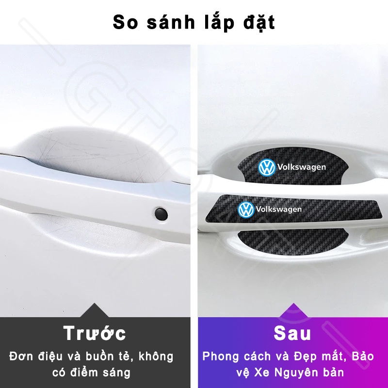 GTIOATO Bộ Bảo Vệ Tay Nắm Cửa ô Tô Sợi Carbon Bộ Bảo Vệ Bát Cửa Gương Hậu Xe HơI MiếNg DáN ChốNg XưỚC Phụ KiệN Ô Tô Cho Volkswagen Tiguan Beetle Polo Teramont Scirocco Santana Passat Jetta TCross Touareg