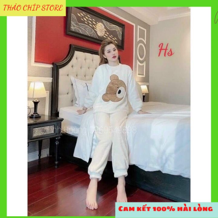 [RẺ VÔ ĐỊCH]Bộ Ngủ Nữ Lông Hình Gấu ,Họa Tiết Gấu Cực Cute Mặc Ngủ, Đi Chơi Hay Du Lịch Đều Được ,Aó Dài Tay Thêu Hình | BigBuy360 - bigbuy360.vn