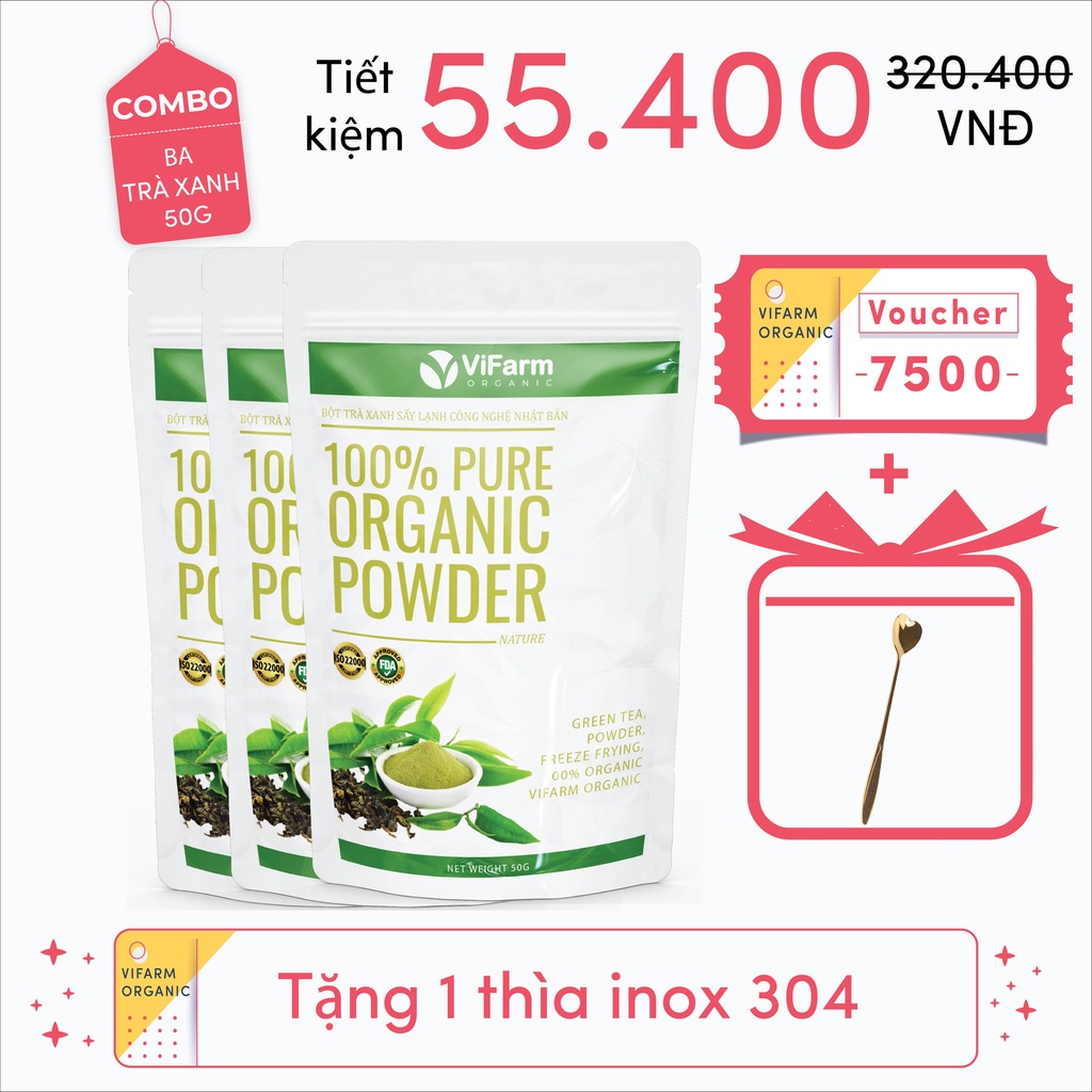 Bột matcha trà xanh VIFARM 50gram, bột làm bánh, đắp mặt, từ 100% trà xanh nguyên chất | BigBuy360 - bigbuy360.vn