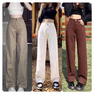 Quần kaki bò jean nữ ống xuông rộng suông jeans cạp cao Hottrend 2022