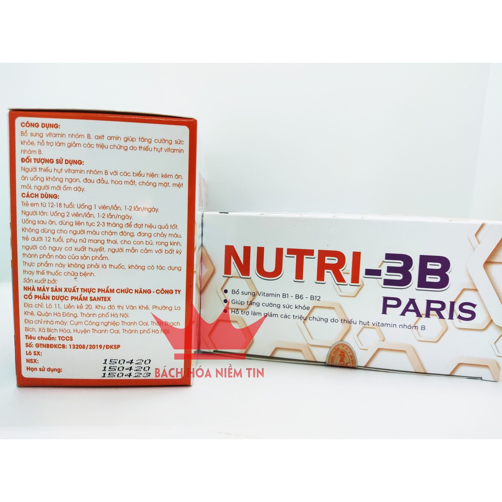 NUTRI - 3B Paris - Bổ sung B1, B6, B12, kẽm, thymomodunin - Tăng cường sức khỏe, nâng cao sức đề kháng - Hộp 60 viên