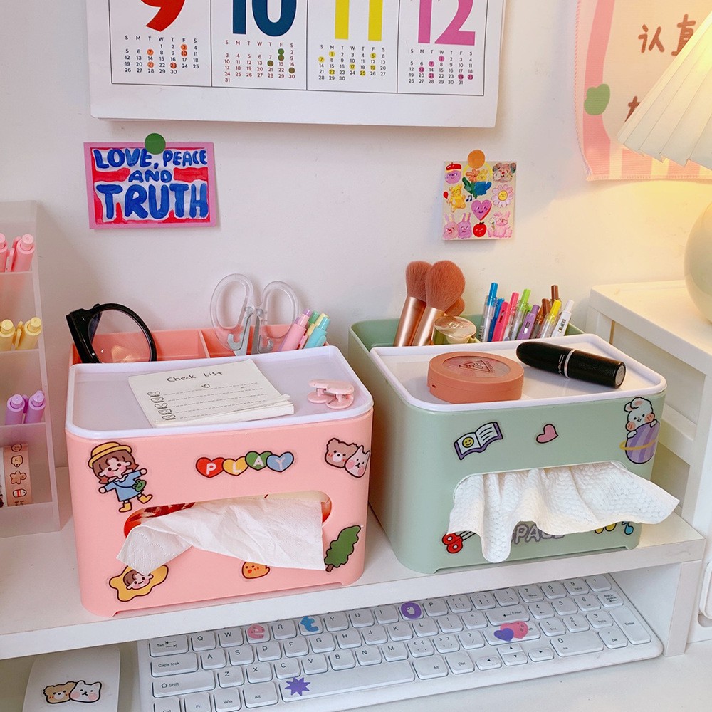 Kệ Để Bàn Kèm Hộp Đựng Khăn Giấy 2in1 Desk Organizer (k kèm sticker)