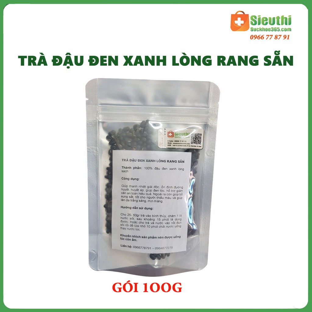 TRÀ ĐẬU ĐEN XANH LÒNG- RANG SẴN 100% TỰ NHIÊN- GÓI 100G Dễ Dàng Sử Dụng