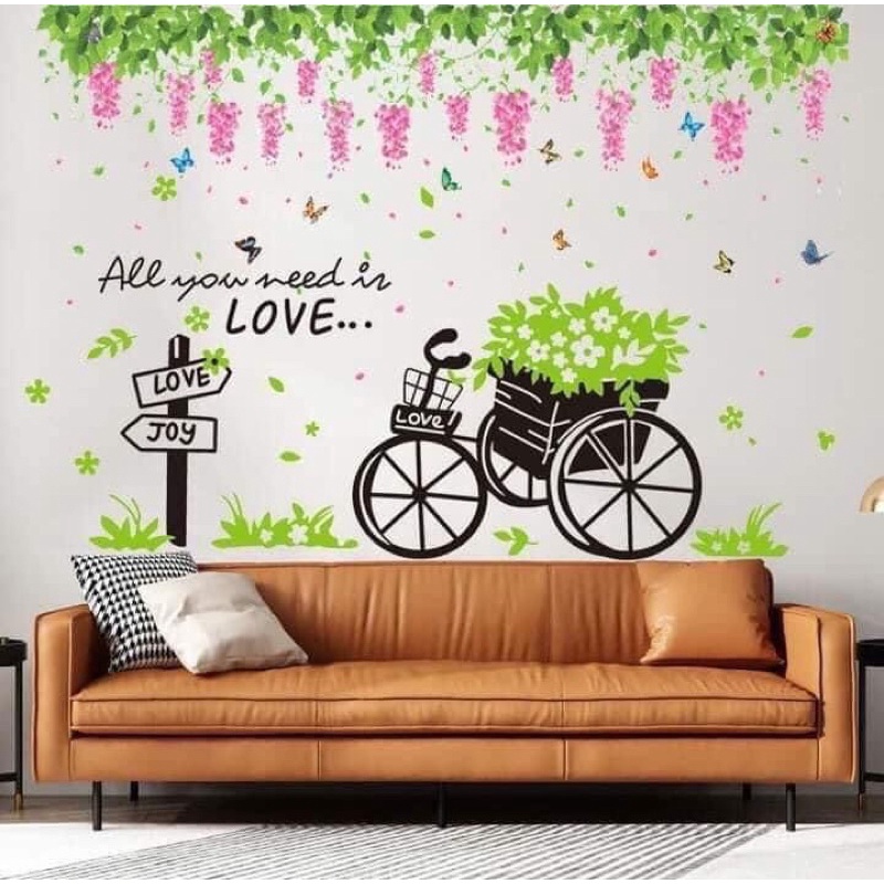 Decal dán tường, Tranh dán tường tán hoa tigon và xe đạp