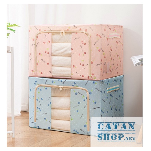 Túi Đựng Chăn Màn Quần Áo Khung Sắt Gấp Gọn, Vải Bố Chống Thấm Nước Có Khóa Kéo Tiện Lợi