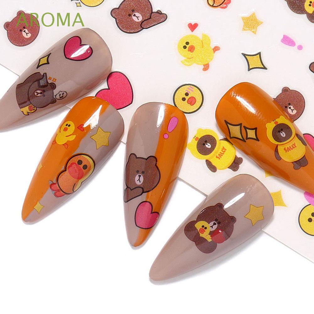 [Hàng mới về] Sticker dán trang trí móng tay hình vịt vàng/gấu dâu/bàn chân mèo/cún hoạt hình dễ thương DIY cho nữ