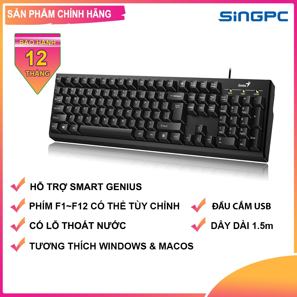 Bàn phím có dây Genius Smart KB-100 (tùy chỉnh phím F1~F12, Smart Genius, dây 1.5m)- Hàng Chính Hãng