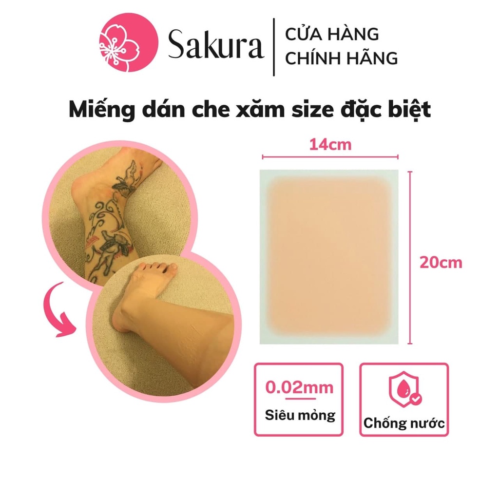 Miếng dán che hình xăm lớn Nhật Bản Sakura 14x20cm che khuyết điểm đậm màu, tiệp màu da, chống nước, chống mồ hôi
