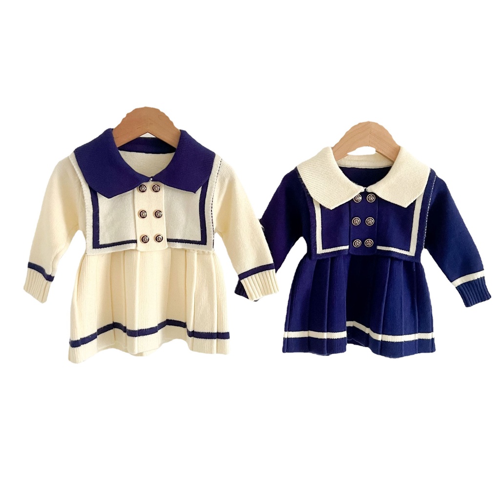 Đầm Dệt Kim Tay Dài Phong Cách Hàn Quốc Thời Trang Mùa Thu Xinh Xắn Cho Bé Gái 0-3 Tuổi