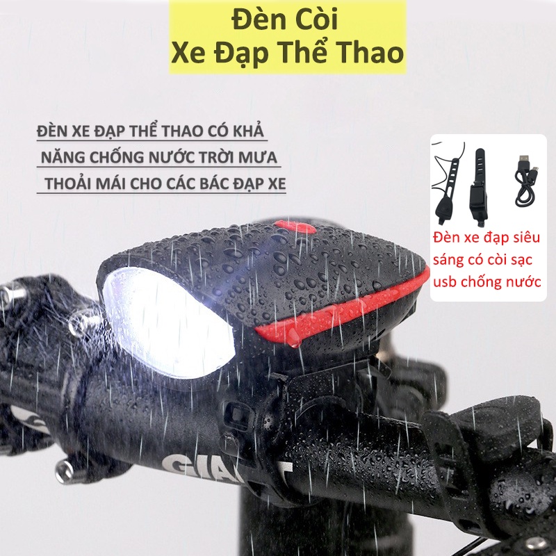 Đèn xe đạp thể thao siêu sáng có còi pin sạc usb led chống nước loại cao cấp nhất ĐÈN SÁNG CÒI TO xe đạp thể thao