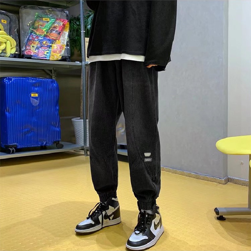 Quần jean ống rộng màu trơn chất lượng cao thời trang Hàn Quốc cho nam cỡ lớn s-3xl
