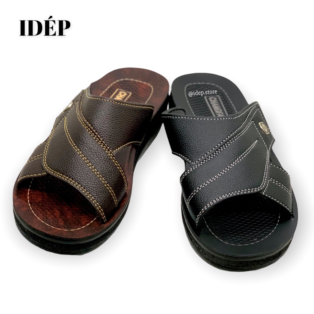 Dép da nam quai ngang cao cấp đế PU cao 3cm đúc nguyên khối cho nam trung niên iDÉP DL254