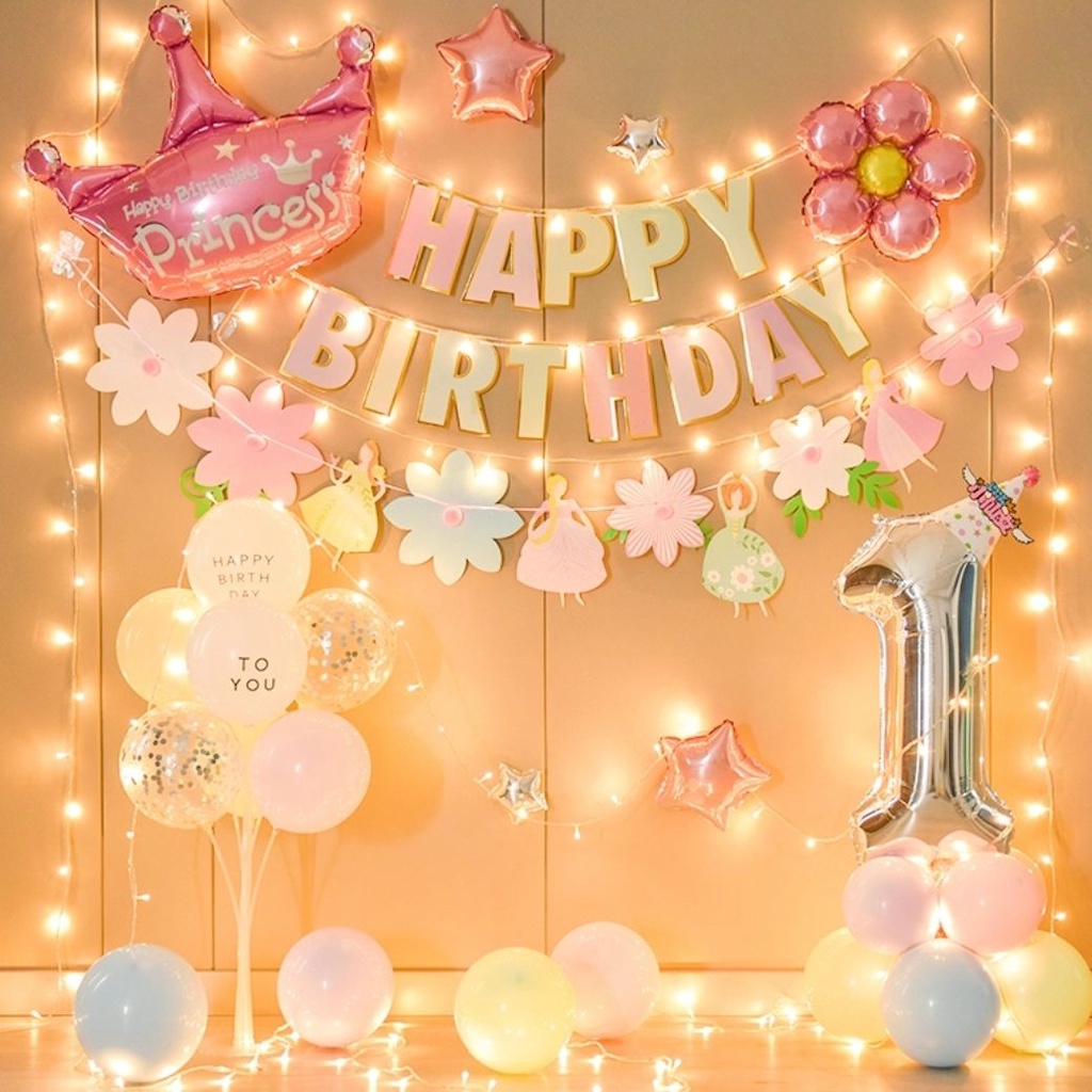Bong Bóng Trang Trí Tiệc Sinh Nhật Bé Gái One 1 Tuổi