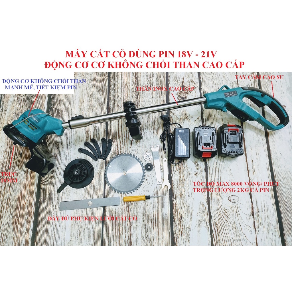 SV Máy cắt cỏ dùng pin 18V - 21V động cơ không chổi than cao cấp (dùng chung pin Makita)