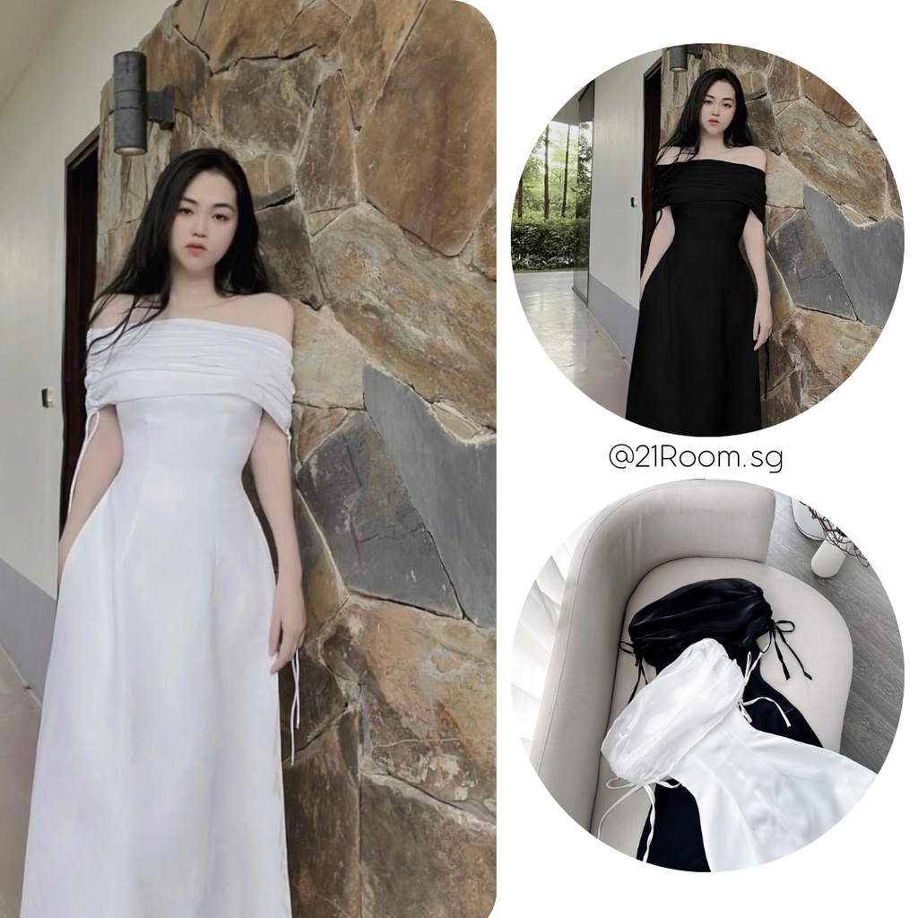 ĐẦM MIDI TRỄ VAI RÚT DÂY DÁNG DÀI DỰ TIỆC ĐI CHƠI SANG CHẢNH, ĐẦM NỮ MAXI DÁNG XÒE CỰC XINH