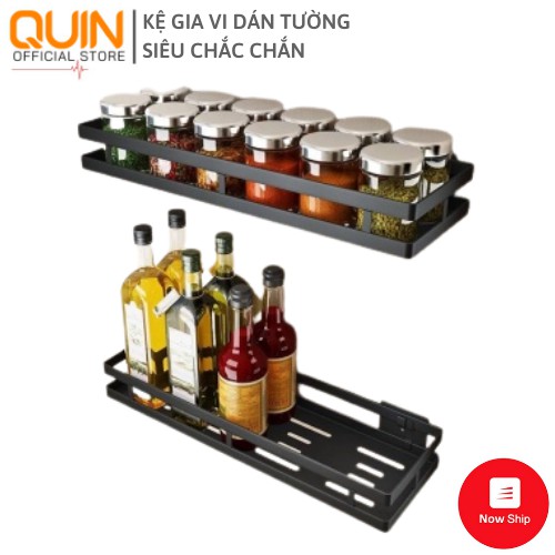 Kệ để gia vị 1 tầng đen dán tường nhà bếp độ bền cao - Kèm 2 móc dán gài kệ