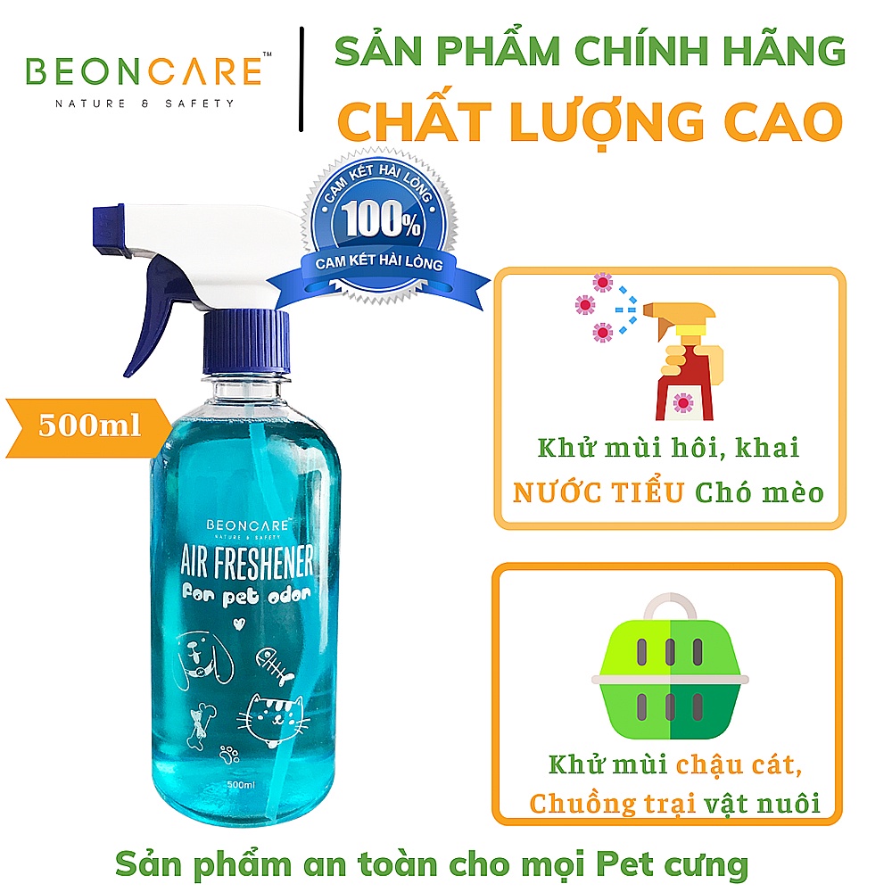 [Chai 500ml] Xịt khử mùi nước tiểu chó mèo BeonCare. Khử mùi hôi cát, chuồng chó mèo. Khử mùi nhà vệ sinh