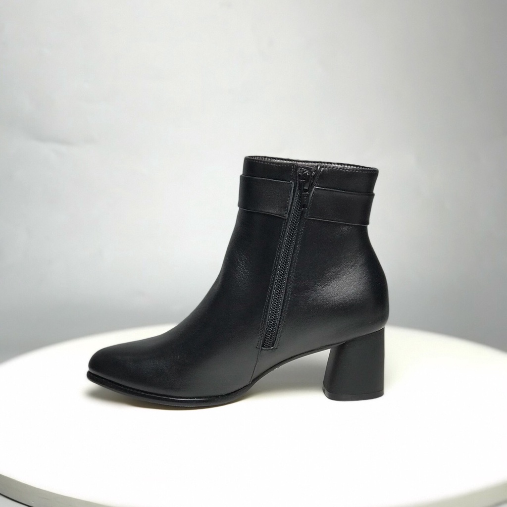 Giày bốt thời trang nữ BQ ❤️FREESHIP❤️ Boots công sở made in Việt Nam da bò kéo khóa gót trụ 5p sang trọng DHU-009