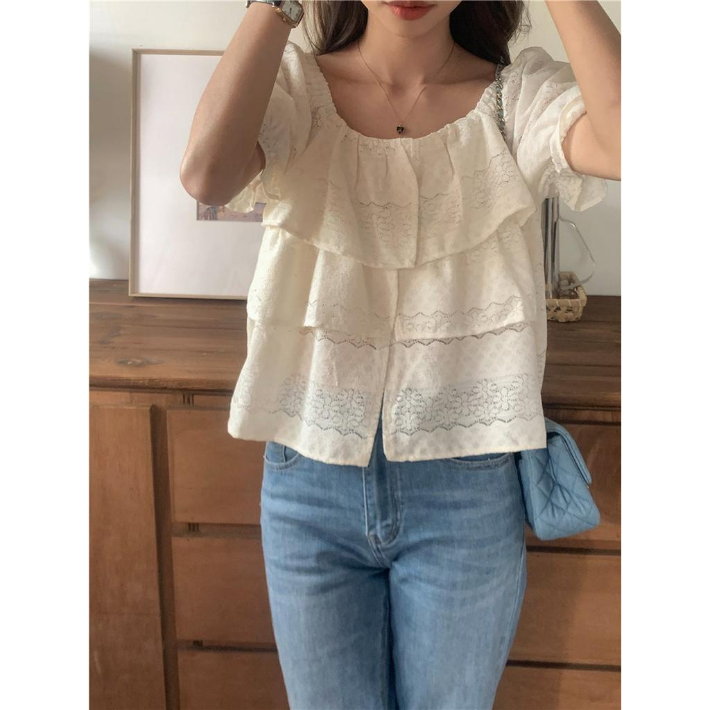 Áo Ren Cổ Vuông Ngắn Tay Thời Trang Pháp Quý Phái 63392