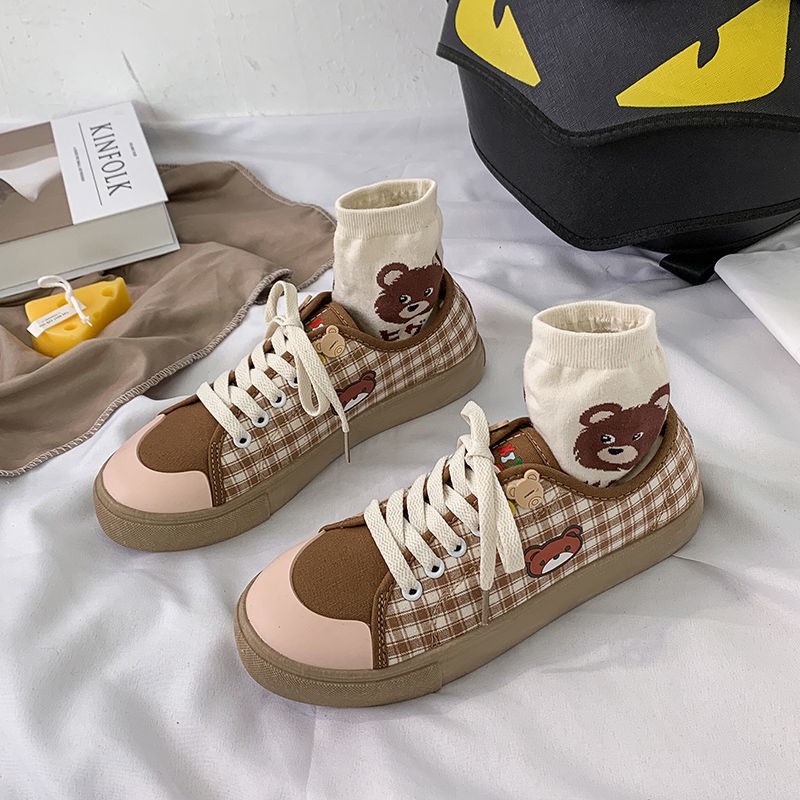 Giày Vải Canvas Thời Trang Phong Cách Hàn Quốc Cho Nữ Gấu dễ thương