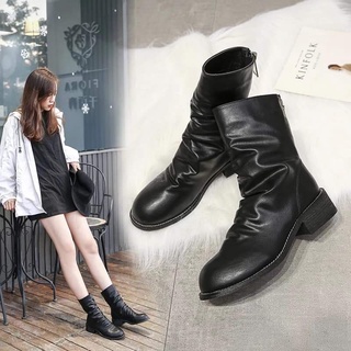 FREE SHIP Bốt nữ , boot nhăn cổ lửng sang chảnh