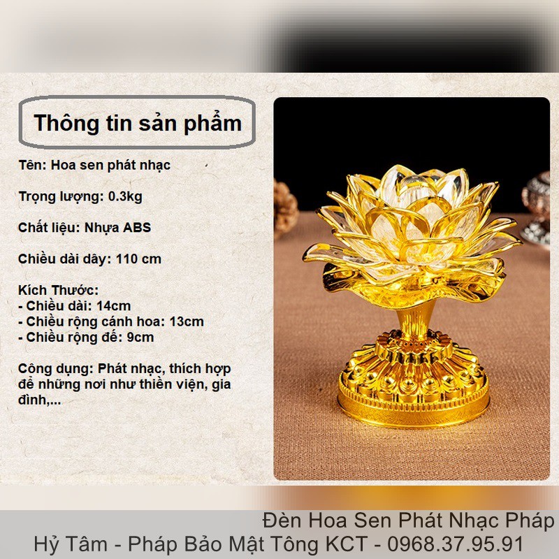 Đèn Hoa Sen Phát Nhạc Phật Giáo Cắm Điện Nguồn