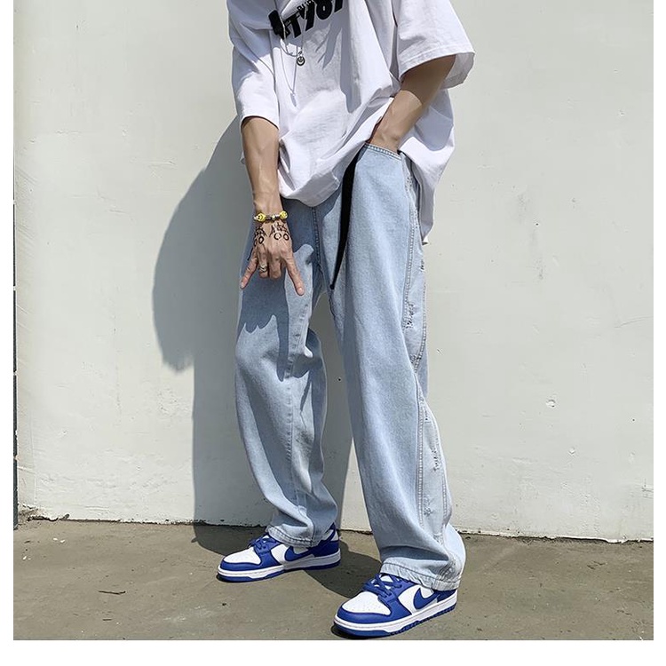 Quần Jean Ống Rộng Phối Sọc Thời Trang Theo Phong Cách Hip Hop