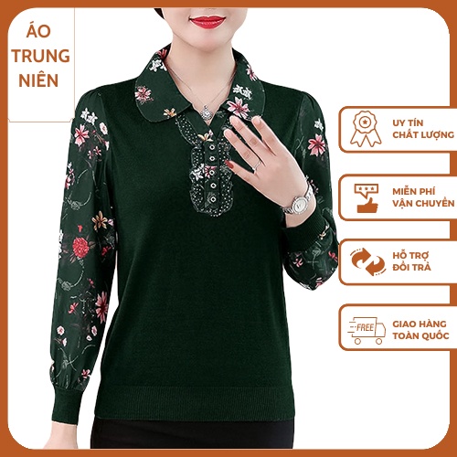 Áo Kiểu Sơ Mi Nữ Trung Tuổi Có Cổ Đính Đá 4 Nút Sang Trọng Tặng Mẹ Và Cho Người Gia 40 Thời Trang Như Thủy LE019X