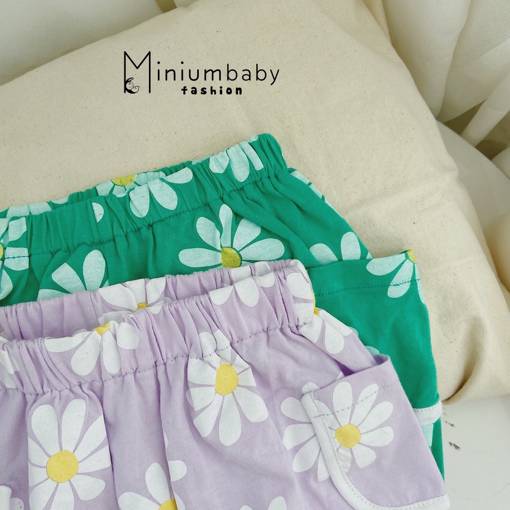 Bộ cotton bé gái hoạ tiết hoa cúc, bộ thun bé gái cotton mềm