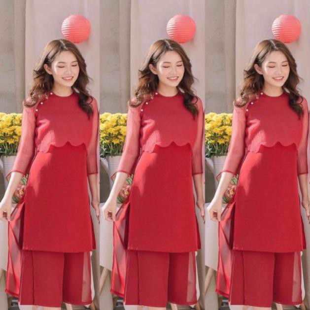 HÀNG HOT - Áo Dài Cách Tân Nữ Trơn Đỏ | BigBuy360 - bigbuy360.vn