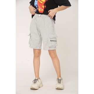 Quần short nỉ túi hộp Đen Xám Unisex nam nữ co giãn
