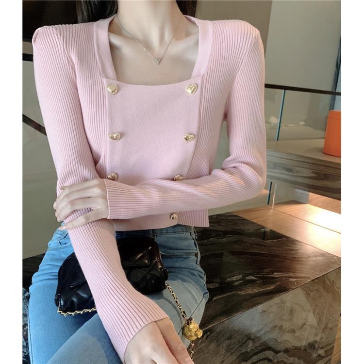Áo Sweater Cổ Vuông Tay Dài Dáng Ôm Phong Cách Hàn Quốc Thời Trang Thu Đông Hàng Mới 2022 Dành Cho Bạn Nữ