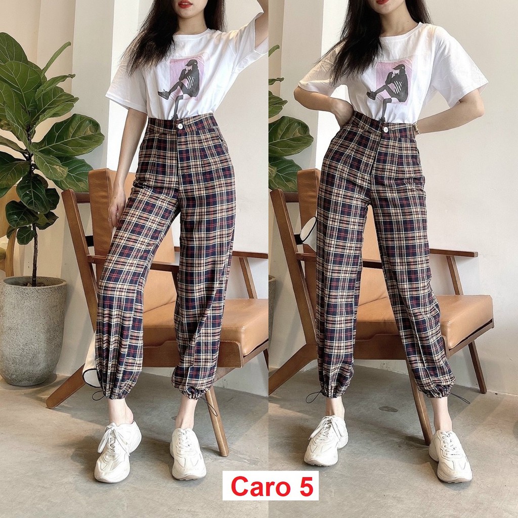 Quần Jogger nữ kẻ caro lai bo JBG14
