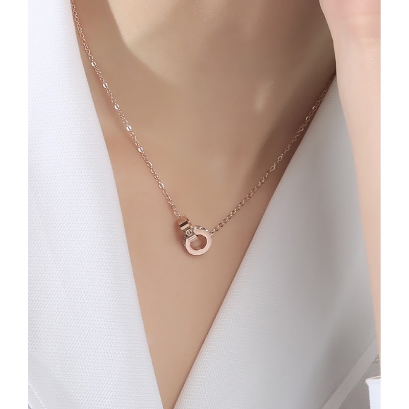 Dây chuyền titan nữ 2 nhẫn lồng đính đá siêu đẹp, bền màu, hợp thời trang, dễ phối đồ