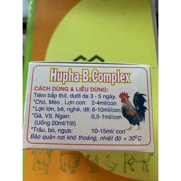 Hupha B complex - bổ sung vitamin nhóm B giúp da hồng, lông mượt... chó, mèo, gà, vịt, ngan, heo, bê, nghé